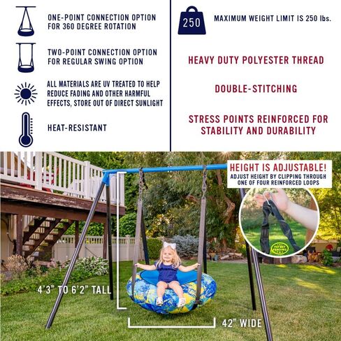 Air Swing Giant 42 "Saucer Saucer Saucer قابلة للتنفيذ أرجوحة داخلية في الهواء الطلق ، أو صالة ألعاب رياضية في الغابة ، أو شجرة الأعمار 3+ غطاء محمي بالأشعة فوق البنفسجية الأنبوب القابل للتعديل. in Saudi Arabia
