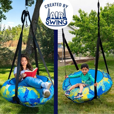 Air Swing Giant 42 "Saucer Saucer Saucer قابلة للتنفيذ أرجوحة داخلية في الهواء الطلق ، أو صالة ألعاب رياضية في الغابة ، أو شجرة الأعمار 3+ غطاء محمي بالأشعة فوق البنفسجية الأنبوب القابل للتعديل. in Saudi Arabia