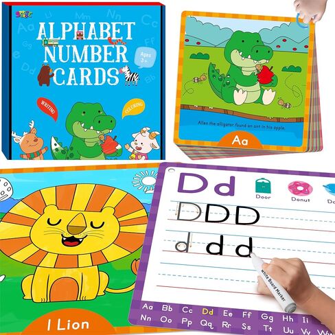 26 PCS Handwriting Drawing Practice Cards, Alphabet Write and Wipe Tracing Flashcards Double-Sided Dry Erase Reusable Painting Coloring Cards Early Learning Montessori Toy for Toddlers, Preschoolers in Kuwait