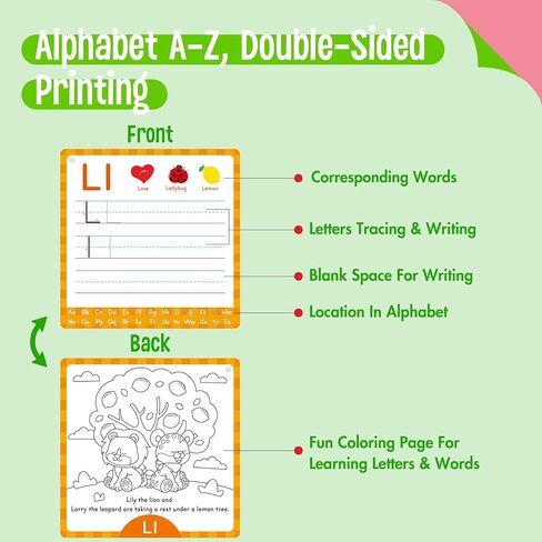 26 PCS Handwriting Drawing Practice Cards, Alphabet Write and Wipe Tracing Flashcards Double-Sided Dry Erase Reusable Painting Coloring Cards Early Learning Montessori Toy for Toddlers, Preschoolers in Kuwait