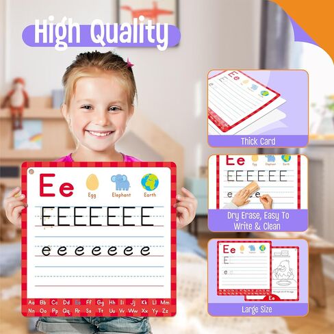 26 PCS Handwriting Drawing Practice Cards, Alphabet Write and Wipe Tracing Flashcards Double-Sided Dry Erase Reusable Painting Coloring Cards Early Learning Montessori Toy for Toddlers, Preschoolers in Kuwait