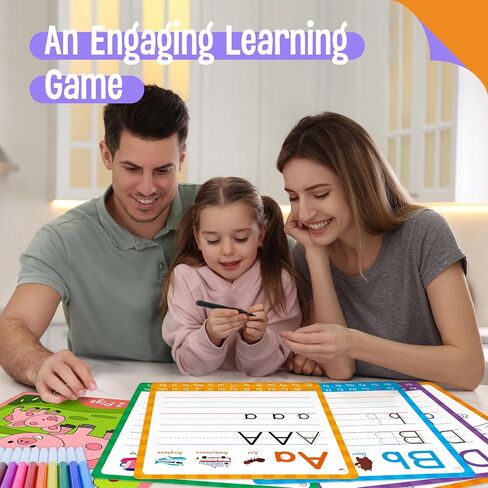 26 PCS Handwriting Drawing Practice Cards, Alphabet Write and Wipe Tracing Flashcards Double-Sided Dry Erase Reusable Painting Coloring Cards Early Learning Montessori Toy for Toddlers, Preschoolers in Kuwait