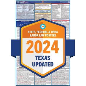 2024 Latest Texas Labor Law Poster - State, Federal, OSHA Compliant - Workplace Required Posting for Employees - English Employment Poster- UV Laminated Waterproof - 25.5" x 40"- English