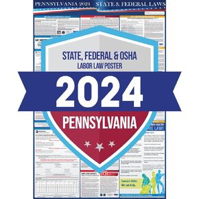 ملصق قوانين العمل الفيدرالية وولاية بنسلفانيا لعام 2024 - متوافق مع OSHA في مكان العمل يتضمن تحديثات FLSA FMLA وEEOC - نشر الامتثال المطلوب الكل في واحد مقاس 24 بوصة × 36 بوصة - مصفح