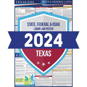 2024 Texas State and Federal Labor Laws Poster - Combo - OSHA Workplace - All in One Required Compliance Posting 24" x 36" - Laminated (Combo)
