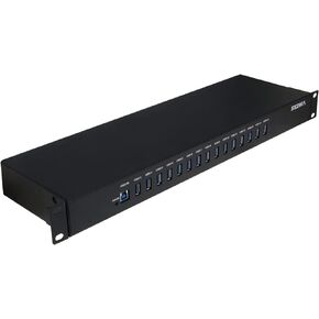 15 Port USB 3.1 Gen I Hub ( 5Gbps ) - 19 Inch 1U Rack Mount ( 5V10A AC/DC Adapter ), Black