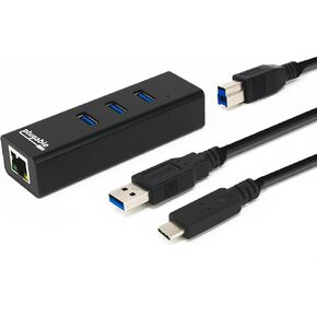 Plugable USB Hub with Ethernet, 3 Port USB 3.0 Bus Powered Hub with Gigabit Ethernet Compatible with Windows, MacBook, Linux, Chrome OS, Includes USB C and USB 3.0 Cables