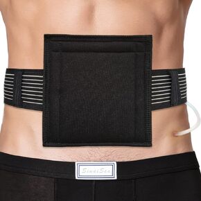 Breathable G Tube Holder PD Belt Peritoneal Dialysis Catheter Accessories Gastrostomy Elastic Feeding PEG J-Tube Supplies with 6" Square Sponge Pouch Pad Covers for Women Men Black, Medium
