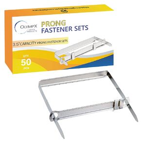 OLYMPX 50 Pcs of 3.5" Capacity Premium Metal Prong Paper Fastener Complete Set, 2.75 Inch Base with Standard 2-Hole Punch Compressor for Paper File Folder, 50 per Box