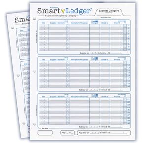 Smart Ledger - Sorts, Groups & Records Expenses by Category/Small Business Ledger & Organizer/Effortless Bookkeeping, Expense Tracking & Tax Preparation / 50 Sheets - 8.5 x 11".