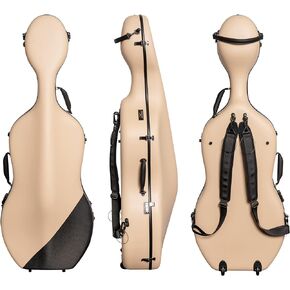 MI&VI CC-7002WB Classic Carbon Fiber Composite Cello Case (Full Size) 4/4 with Wheels | Carry Straps | 12.5lb Lightweight | Tough Shell - MI&VI Music (Black + Bag)