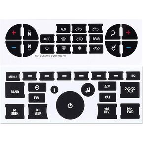 AC & Radio Dash Button Repair Kit, Stickers Decals Compatible with GM Vehicles, GMC Chevrolet Tahoe Yukon Acadia Sierra 2006-2014, 1pc AC19 + 1pc Radio20, Black, decal-gm192031