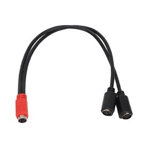 ASHATA Mini DIN 6 Pin Y Splitter Cable, Mini DIN 6 Pin Male to 2 Mini DIN 6 Pin Female Cable, Red Black Head Y Splitter, 1.0ft for Clear Signal Transmission