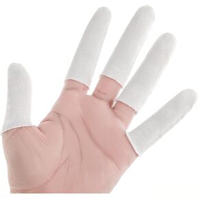 100 Pcs Cotton Finger Cots, Cloth Finger Cots Finger Toe Sleeves Fingertips Protective Cover Thumb Protector Finger Tips Reusable Absorb Sweat Protect Fingers Comfortable and Breathable (White)