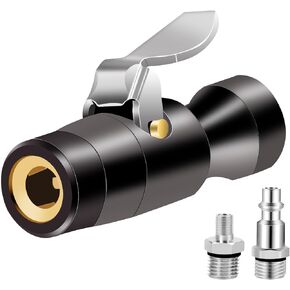 GODESON Locking Air Chuck,1/4FNPT Lock On Air Chuck with Two Steel Jaws Lock onto Any Schrader Valve, Brass Tire Air Chuck Rated to 200 PSI, Close Flow Lock Inflate Locking Air Chuck