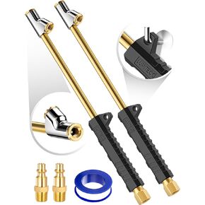 2 Pack 12" Extended Reach Dual Head Air Chuck, 2-Way Connection 1/4" FNPT Straight Foot Lock On Tire Inflate Chuck, Tire Chuck w/Quick Plug, Air Compressor Fill Kit for Truck RV Semi Dually Tires