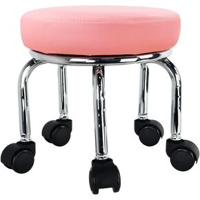 Modern Roller Seat PU Leather Low Round Rolling Stool 360° Swivel Small Stool with Universal Caster Wheels Foot Stool for Home Office Garage Shop Fitness Sport H：12.4" （Black）