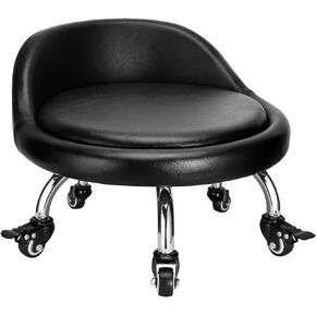Rolling Stool with Backrest Low Height Rolling Stool with PU Leather, Roller Stool Chair, Roller Seats for Home, Office, Garage, Shop, Library