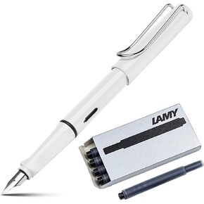 Lamy Safari Fountain Pen (19M) Black & 5 Black Ink Cartridges (LT10BK, L19BKM)