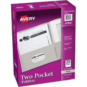 Avery Two Pocket Folders, Holds up to 40 Sheets, Business Card Slot, 25 Gray Folders (47990)