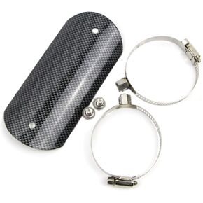 Exhaust Heat Shield for Universal Motorcycle Stainless Steel Middle Pipe Heat-shield Link Muffler Protector Curved Cover Carbon Fiber Style with 2 Clamps