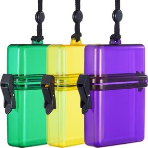 Outus 3 Pieces Waterproof Case ID Card Holder with Floating Sports Case Locker with Hanging Ring and Rope 4.72 x 2.95 x 1.57 Inches(Clear, Blue, Red)