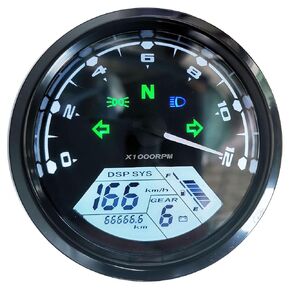 LCD Universal Digital Speedometer Odometer Tachometer, Motorcycle Speedometer 12000RPM 199 KMH MPH for 1,2,4 Cylinders with Bracket