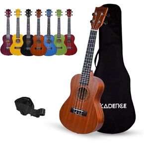 Kadence Concert Ukulele 23" Spring Summer Collection of Ukuleles- Matt Finish with Strap & Bag (Raven Black)