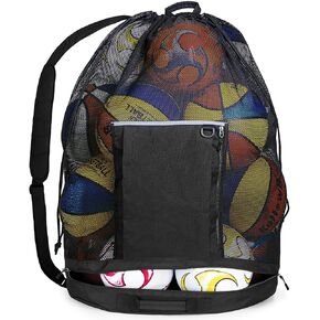 Extra Large Mesh Ball Bag, Basketball & Soccer Ball Bag with Drawstring System and Adjustable Shoulder Strap for Basketball, Soccer, Football, Volleyball, Rugby and Beach Sports, Black