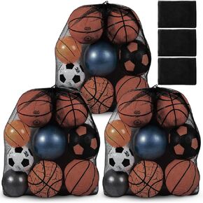 Woanger 3 Pcs Extra Large Mesh Bag Soccer Ball Bag with Adjustable Shoulder Strap Drawstring Sports Ball Bag Storage Ball Net Bag Sports Equipment Bag for Beach Gym Basketball, 35.4 x 27.5 Inch