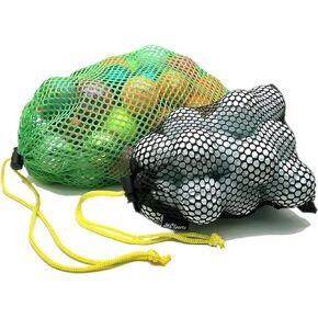Sports Mesh Bags,Durable Drawstring Bags,Multi-purpose Storage Nets-bags for travel & golf balls, Large & Small Combination Net Bags Golf accessories (Green & Black drawstring pockets)
