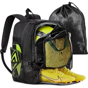 33-Liter Soccer Backpack w/Detachable Mesh for Dirty Jersey - Soccer Backpack for Boys, Girls - Soccer Bags Ball for Kids, Cleats, Shin Guards - 600D Rip-Stop Soccer Ball Bag