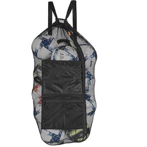 Fitdom Heavy Duty XL Soccer Mesh Equipment Ball Bag w/Adjustable Shoulder Strap Design for Coach. with an Over-Sized Front Pocket for Sporting Accessories. Best for All Outdoor & Water Gears