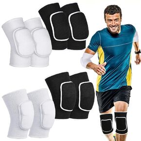 4 Pair Volleyball Knee Elbow Pads Breathable Elbow Pads Knee Pads Support Elbow Brace for Soccer, Basketball, Tennis, Football, Biking, Skating, Dancing Men Women Teen Girls Youth Boys, Black, White