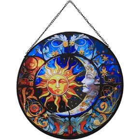 Hanging Stained Glass for Windows,20cm/7.87 inch Turtle Hand-Painted Glass Panel Window Hanging Suncatchers Christmas Ornaments Home Courtyard Decor,Housewarming Gift (Style A)