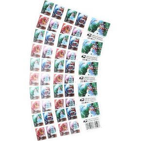 كرات الثلج USPS (كتيب مكون من 20) طوابع بريدية إلى الأبد (رجل ثلج، وسانتا كلوز يستعد على مدخنة، وغزال مهيب، وشجرة عيد الميلاد) 2023 سكوت #5816-5819 in Kuwait