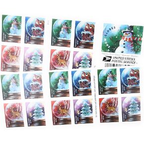 USPS Snow Globes (Booklet of 20) Forever Postage Stamps (A Snowman, Santa Claus Poised on a Chimney, a Majestic Deer, and a Christmas Tree) 2023 Scott #5816-5819
