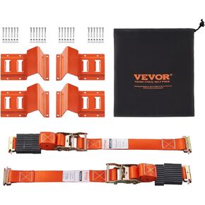 VEVOR Wheel Chock Tie Down Kit, 2" x 96" Tie Down Strap Kit, Heavy Duty Trailer Tie Down System for 10"-23" Wheels, ATV, UTV, Trailer, Mower, Wheel Chock & Tie-Down Accessories, 4-Pack