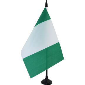 علم طاولة AZ FLAG نيجيريا 5 بوصة × 8 بوصة - علم مكتب نيجيري 21 × 14 سم - عصا وقاعدة بلاستيكية سوداء