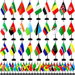 أفريقيا الأفريقية 54 دولة مكتب أعلام مجموعة صغيرة طاولة مكتبية عصا العلم مع قاعدة حامل لديكورات الفصول الدراسية، 5x8 بوصة