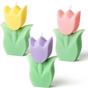 3pcs Tulip Candle Decor, Tulip Shaped Scented Candles Decorations, Flower Aesthetic Paraffin Soy Wax Aromatherapy Candle Gift for Home Bedroom Birthday Wedding Spring Easter Party