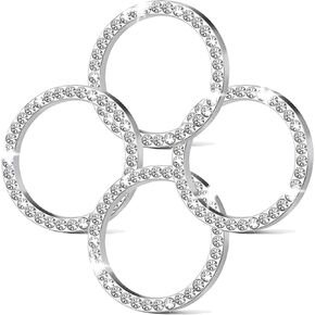 2 Pcs Crystal Rhinestone Ring for Car Decor, Bling Decor Car Emblem Sticker, Push to Start Button,Key Ignition Starter, AC Control Knobs, Volume and Tune Knobs, Gift for Her (Silver) in Kuwait