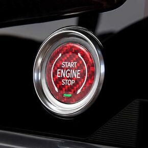 Carbon Fiber Push Start Button, Engine Start Stop Button Ignition Button Cover Fit for Chevy Corvette C8 2020 2021 (Red)