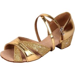 Girls Soft-Soled Glittering Latin Ballroom Dance Shoes Kids Low Heels