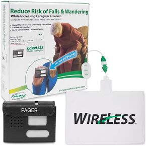Smart Caregiver Wireless Chair Alarm System with Pager and Weight Sensor for Fall Prevention | 10" x 15" Pressure Sensor Alarm for Chair Alerts Caregiver | Cordless Chair Alarm with up to 300' Range