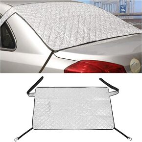 Car Rear Windshield Cover, 4 Layers Auto Rear Windscreen Snow Ice Cover with 2 Hooks, All-Weather Ice Frost Snow Protector, Automotive Winter Accessories for Most Vehicles