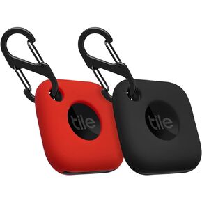 Geiomoo Silicone Case for Tile Mate 2022, Soft Scratch Resistant Cover with Carabiner (2 Pack Black+Red)