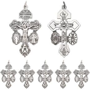 Catholic Crucifix for Rosary Making Bulk Pack of 5,Cruz Del Perdon Catolica Crucifix with St Benedict Medal and Miraculous Medal,Pardon Crucifix Rosary Parts for Rosaries Catholic,Crucifijos Catolicos