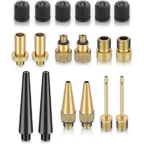 Bike Valve Adapter Kit (Pack of 10 Valves + 6 Caps + 2 Ball Pump Needle) - Presta Valve, Dunlop Valve, Schrader Valve Bike adapters - Sports Ball Inflation Needle – by Mobi Lock