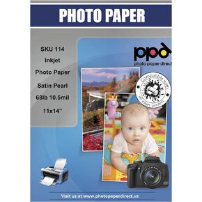 PPD Inkjet Satin Luster Super Premium Photo Paper 11x14'' 68lbs. 255gsm 10.5mil x 50 Sheets (PPD114-50)